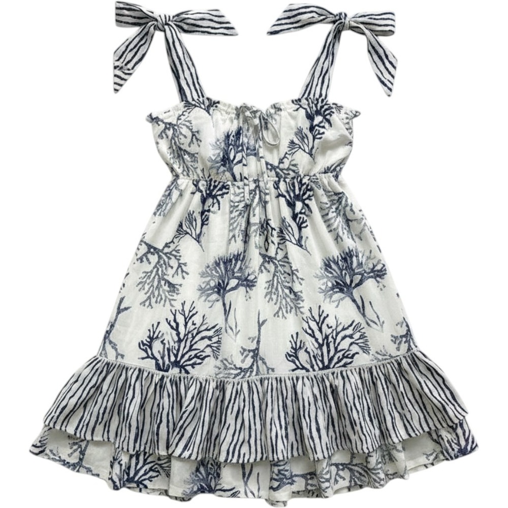 Cosita Linda Tie Top Mini Dress Snow Blue Coral Nautical Stripe Handmade NWT M